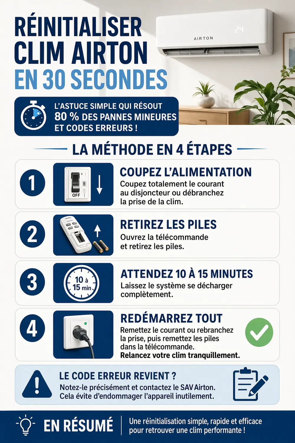 Réinitialiser clim airton en 30 secondes